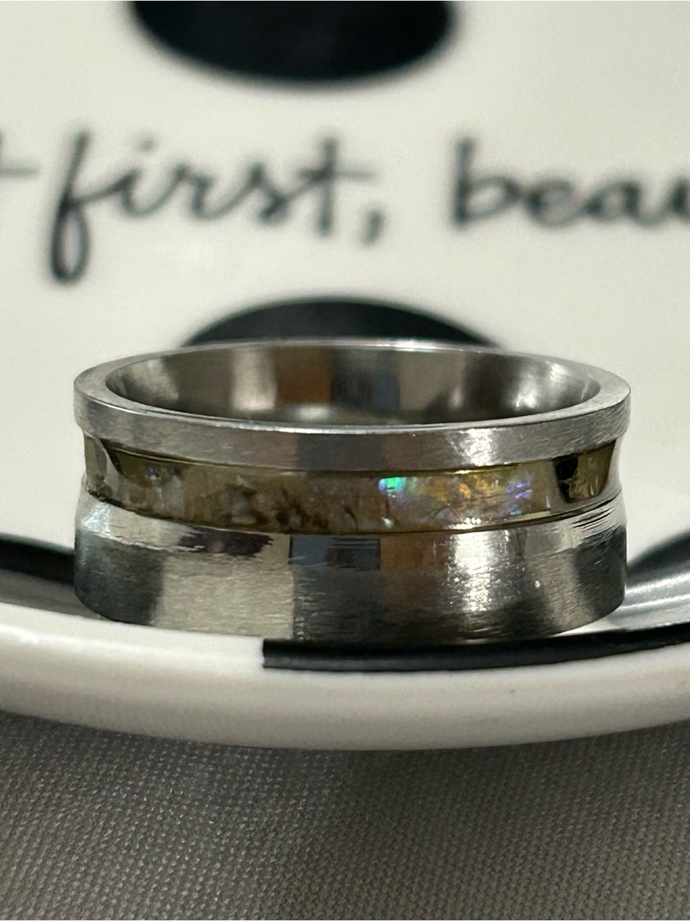 ❤️FREEw/PURCHASE❤️ Silver Opal Inlay Band Ring Size 6 Iridescent Ring Jewelry